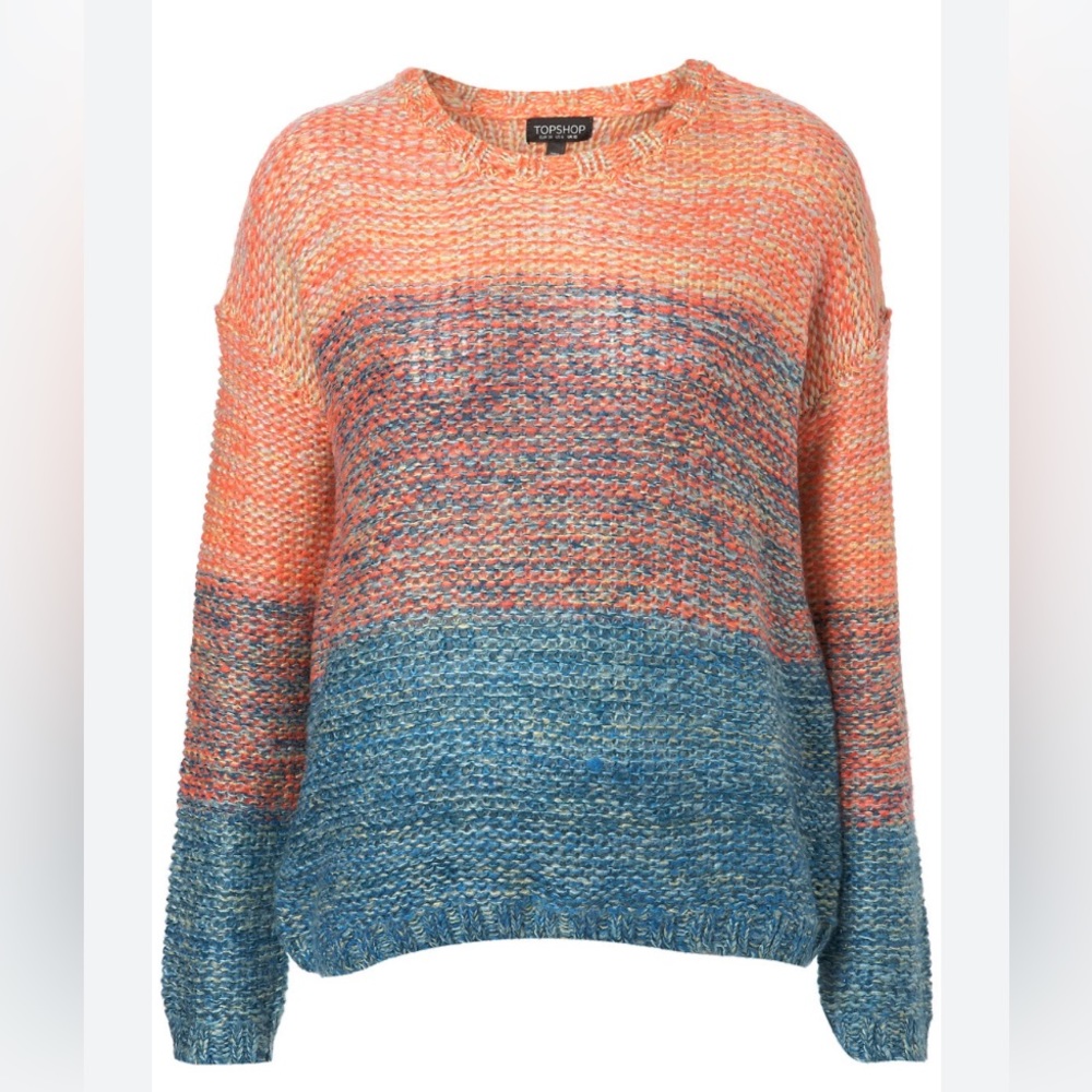 Ombré bright orange sweater, Multicolour knit sweater orange, yellow, turquoise